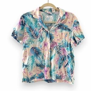 Vintage Erika Pink Tropical Short Sleeve Button Down Shirt Women’s Small Beach